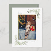 モダンクリスマス金ゴールド幾何学的な緑の写真 シーズンポストカード (正面/裏面)