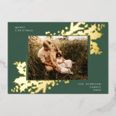 モダンクリスマス金ゴールド植物写真フレーム 箔シーズンカード (正面)