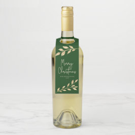 モダンクリスマス金ゴールド葉オンフォレストグリーン ボトルネックタグ