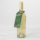 モダンクリスマス金ゴールド葉オンフォレストグリーン ボトルネックタグ (アングル)