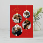 モダンクリスマス飾り4フォトコラージュ 箔シーズンカード (立ち正面)