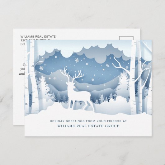 モダンクリスマス鹿紙カットあいさつ企業のつ ポストカード (正面/裏面)