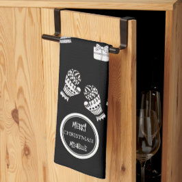 モダンクリスマス黒白パーソナライズされた キッチンタオル