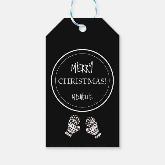 モダンクリスマス黒白パーソナライズされた ギフトタグ (正面)