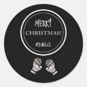 モダンクリスマス黒白パーソナライズされた ラウンドシール (正面)