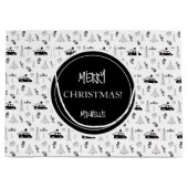 モダンクリスマス黒白パーソナライズされた ラージペーパーバッグ (正面)