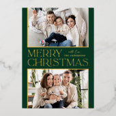 モダンクリスマス2フォトグリーンと金ゴールド 箔シーズンカード (正面)