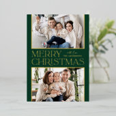 モダンクリスマス2フォトグリーンと金ゴールド 箔シーズンカード (立ち正面)