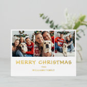 モダンクリスマス3写真名箔ホリデーカード 箔シーズンカード (立ち正面)