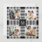 モダンクリスマス4フォトコラージュ白黒カード (正面)