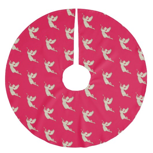 モダンクリスマス・ヘラルド・エンジェル・レッド ブラッシュドポリエステルツリースカート (正面)