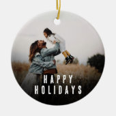 モダンクリスマス・ホリデー・ファミリー写真 セラミックオーナメント (正面)