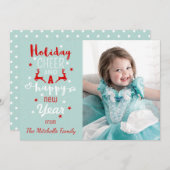 モダンクリスマス・ミント&レッドタイポグラフィ写真 シーズンカード (正面/裏面)