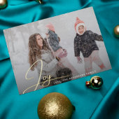 モダンクリスマスJOYハンドレタリング家族の写真 箔シーズンカード