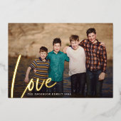 モダンクリスマスLOVEハンドレタリング家族の写真 箔シーズンカード (正面)