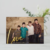 モダンクリスマスLOVEハンドレタリング家族の写真 箔シーズンカード (立ち正面)