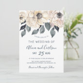 モダンクリームフローラ水の色の結婚スクリプト 招待状 (スタンド正面)