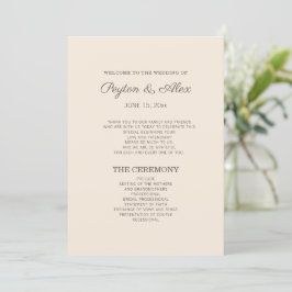 モダンクリームブラウンの結婚式プログラム プログラム