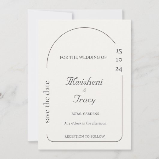 モダンクリームミニマ結婚リスト 招待状 (正面)