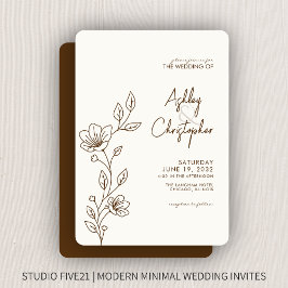 モダンクルミの茶色い葉の結婚輪郭 招待状