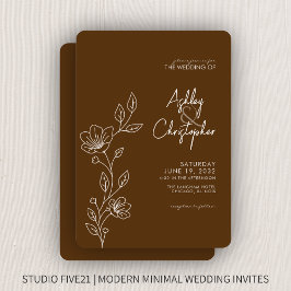 モダンクルミの茶色い葉の結婚輪郭 招待状