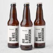 モダンクロミニマルはっきりしたシンプル結婚ク ビールラベル (ボトル)