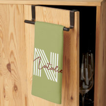 モダンクールイニシャルとスクリプト文字オリーブグリーン