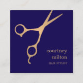モダンクールシンプル金ゴールドフェイク美容師 スクエア名刺 (正面)