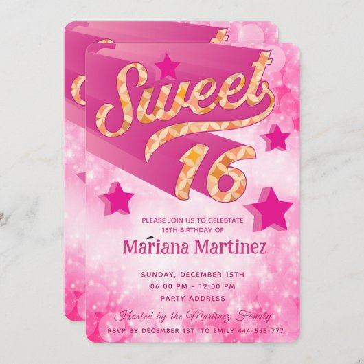 モダンクールファンキーすごい星タイポグラフィ 招待状 (正面/裏面)