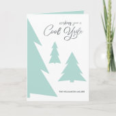 モダンクールユール(キリスト降誕祭)スクリプト淡い緑の木の写真 シーズンカード (正面)