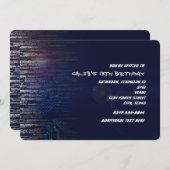 モダンクール誕生日技術タイポグラフィパーティー 招待状 (正面/裏面)