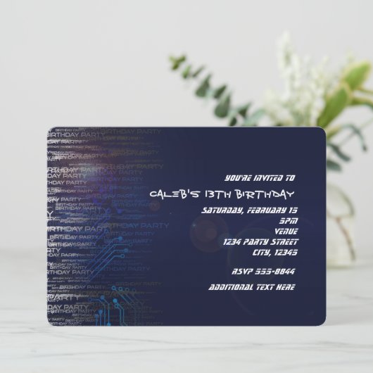 モダンクール誕生日技術タイポグラフィパーティー 招待状 (スタンド正面)