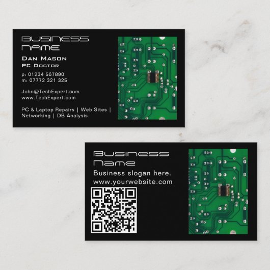 モダンクール金ゴールドの緑の回路コンピュータの修復 名刺 (正面/裏面)