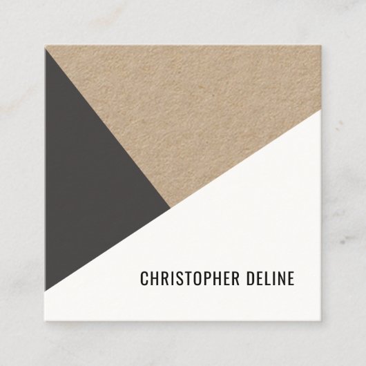 モダンクール クラフト紙 グレーホワイト幾何学模様 スクエア名刺 (正面)