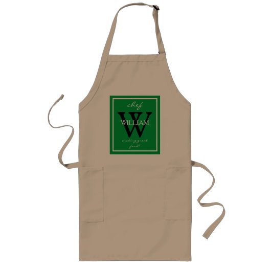 モダンクールMonogram ChefのNAMEが料理を素晴らし作る ロングエプロン (正面)