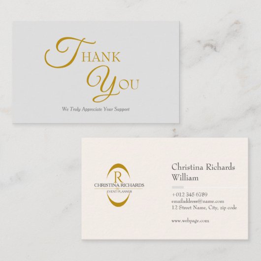 モダングエレガントレイと金ゴールドサンキューカード 名刺 (正面/裏面)