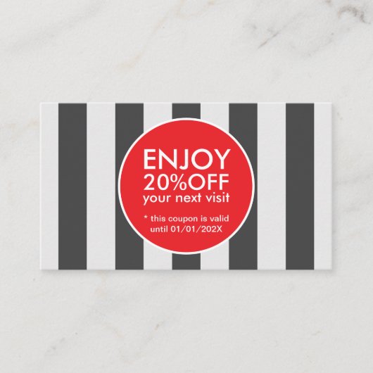 モダングエレガントレストライプイ赤はっきりした円 割引カード (正面)