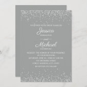 モダングエレガントレーとシルバーのグリッター結婚ズ 招待状 (正面/裏面)
