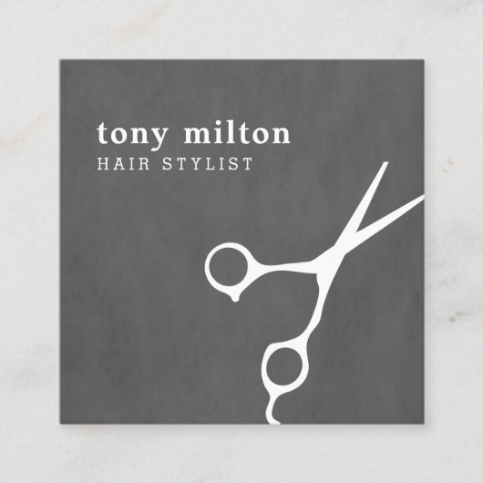 モダングエレガントレーホワイトハサミ美容師 スクエア名刺 (正面)