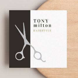 モダングエレガントレー白ストライプ美容師 スクエア名刺