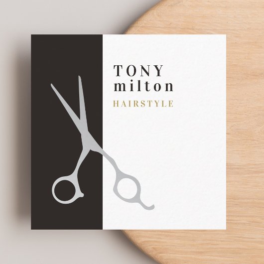 モダングエレガントレー白ストライプ美容師 スクエア名刺