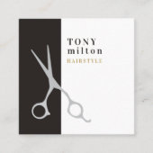 モダングエレガントレー白ストライプ美容師 スクエア名刺 (正面)