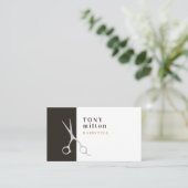 モダングエレガントレー白ストライプ美容師 名刺 (スタンド正面)