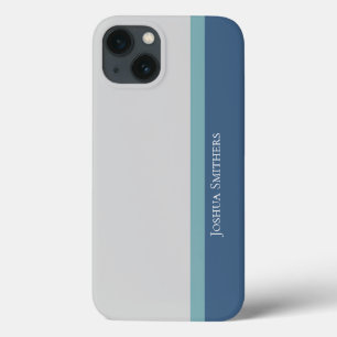モダングストライプのレー、ティール(緑がかった色)、青 iPhone 13ケース