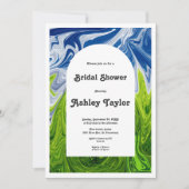 モダングミニマルリーンブルー抽象芸術ブライダルシャワー 招待状 (正面)