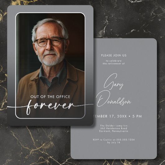 モダングミニマルレイ写真退職パーティー 箔招待状