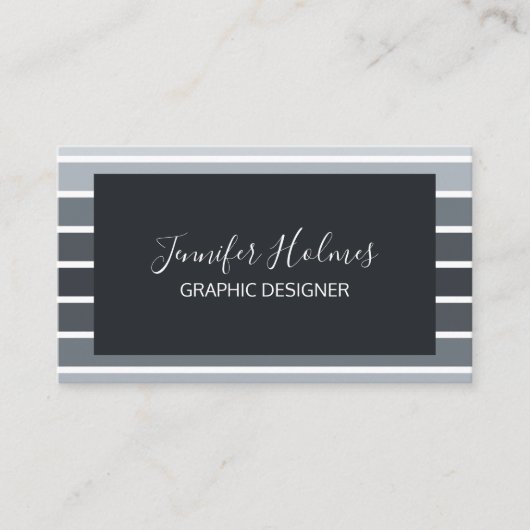 モダングミニマルレー白ストライプ 名刺 (正面)