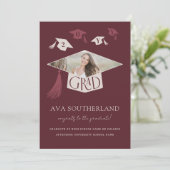 モダングラッエレガントドキャップ&タッセル写真卒業 案内状 (スタンド正面)