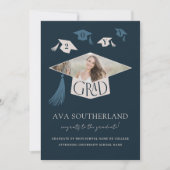 モダングラッエレガントドキャップ&タッセル写真卒業 案内状 (正面)