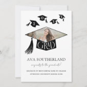 モダングラッエレガントドキャップ&タッセル写真卒業 案内状 (正面)